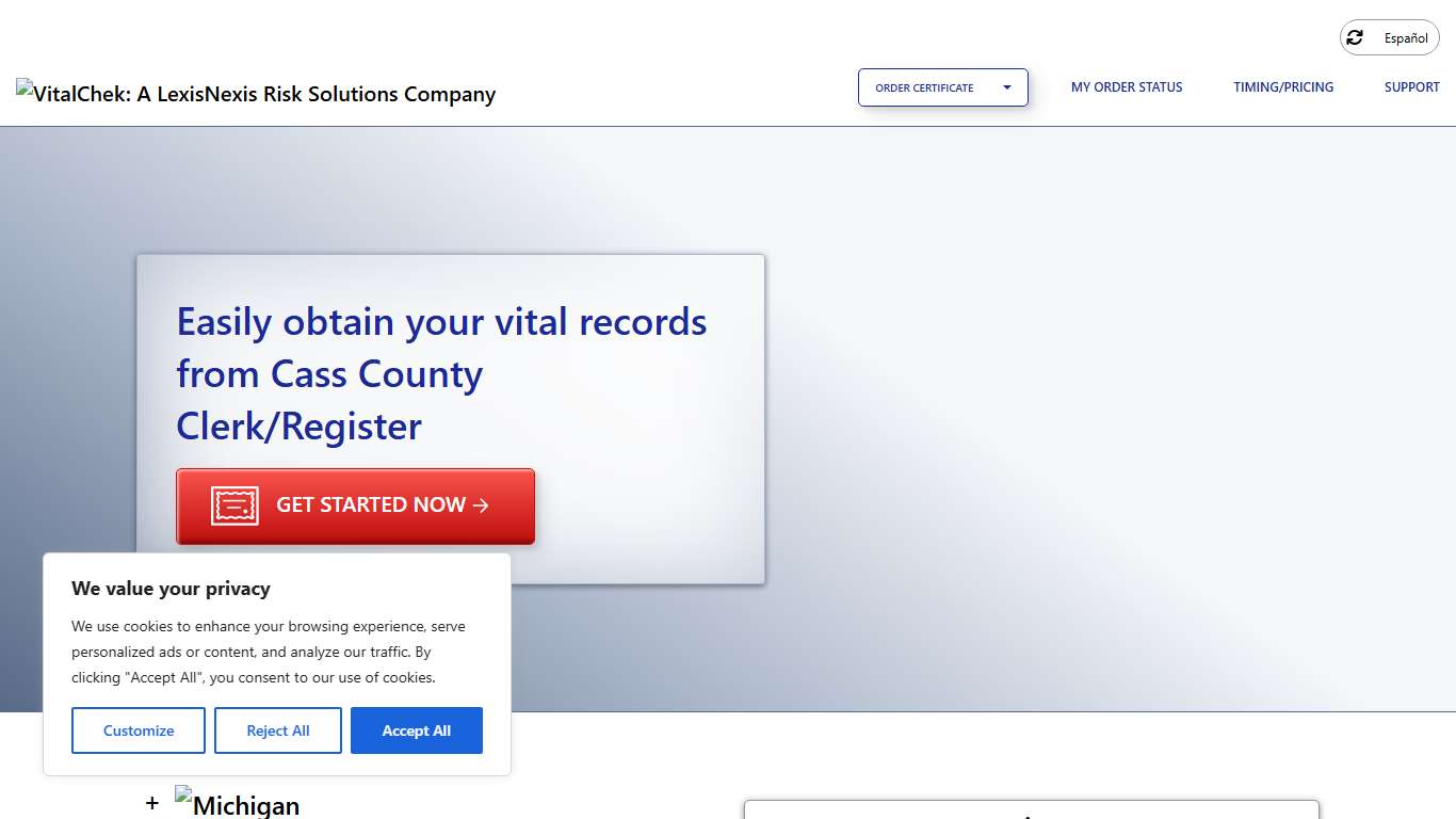 Cass County Clerk/Register (MI) Order Certificates - VitalChek